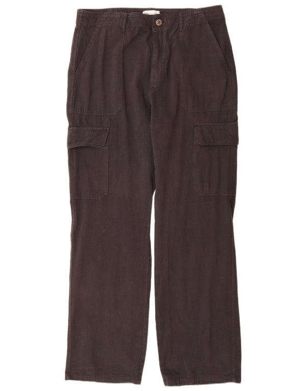 Zara Damen-Cargohose mit hoher Taille, gerade, EU 46, XL, B36, L34, graue Baumwolle