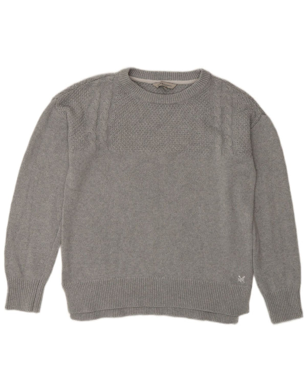 Crew Clothing Damen-Pullover mit Rundhalsausschnitt, UK 12, mittelgraue Baumwolle
