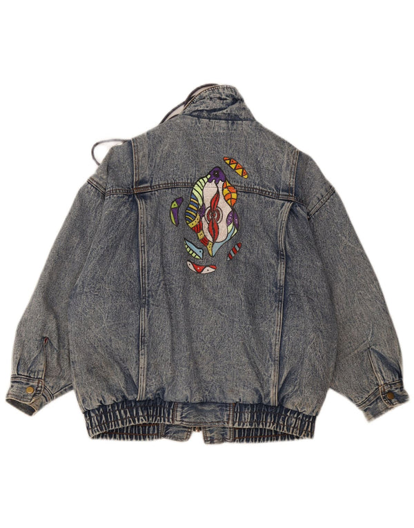 Vintage Mädchen-Jeansjacke mit Grafik, 10–11 Jahre, blaue Baumwolle