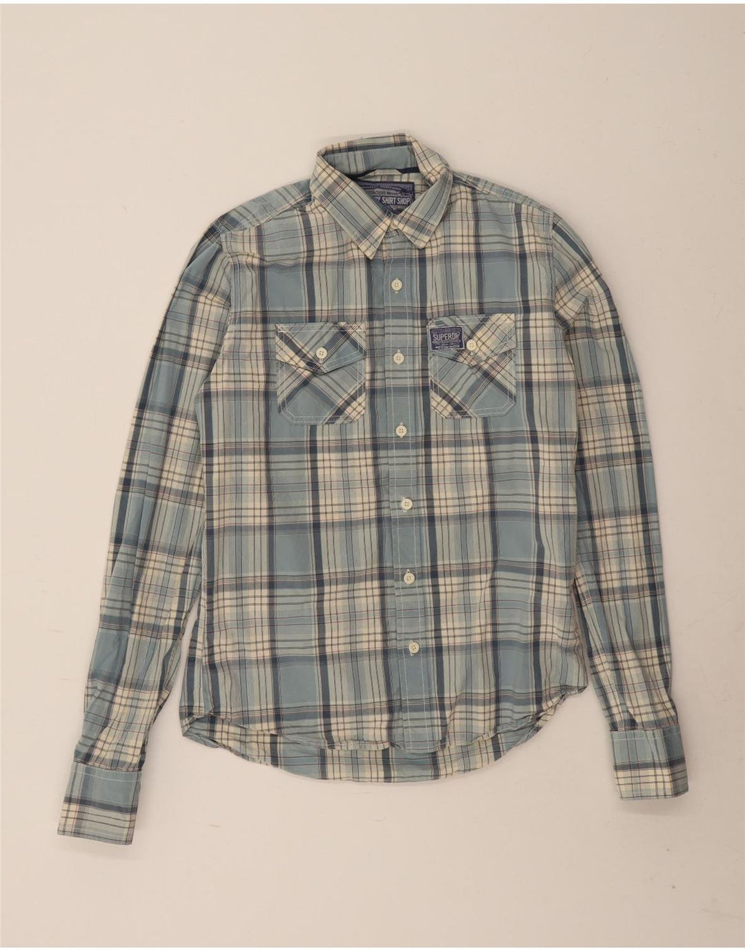 Superdry Herrenhemd aus mittelblau karierter Baumwolle