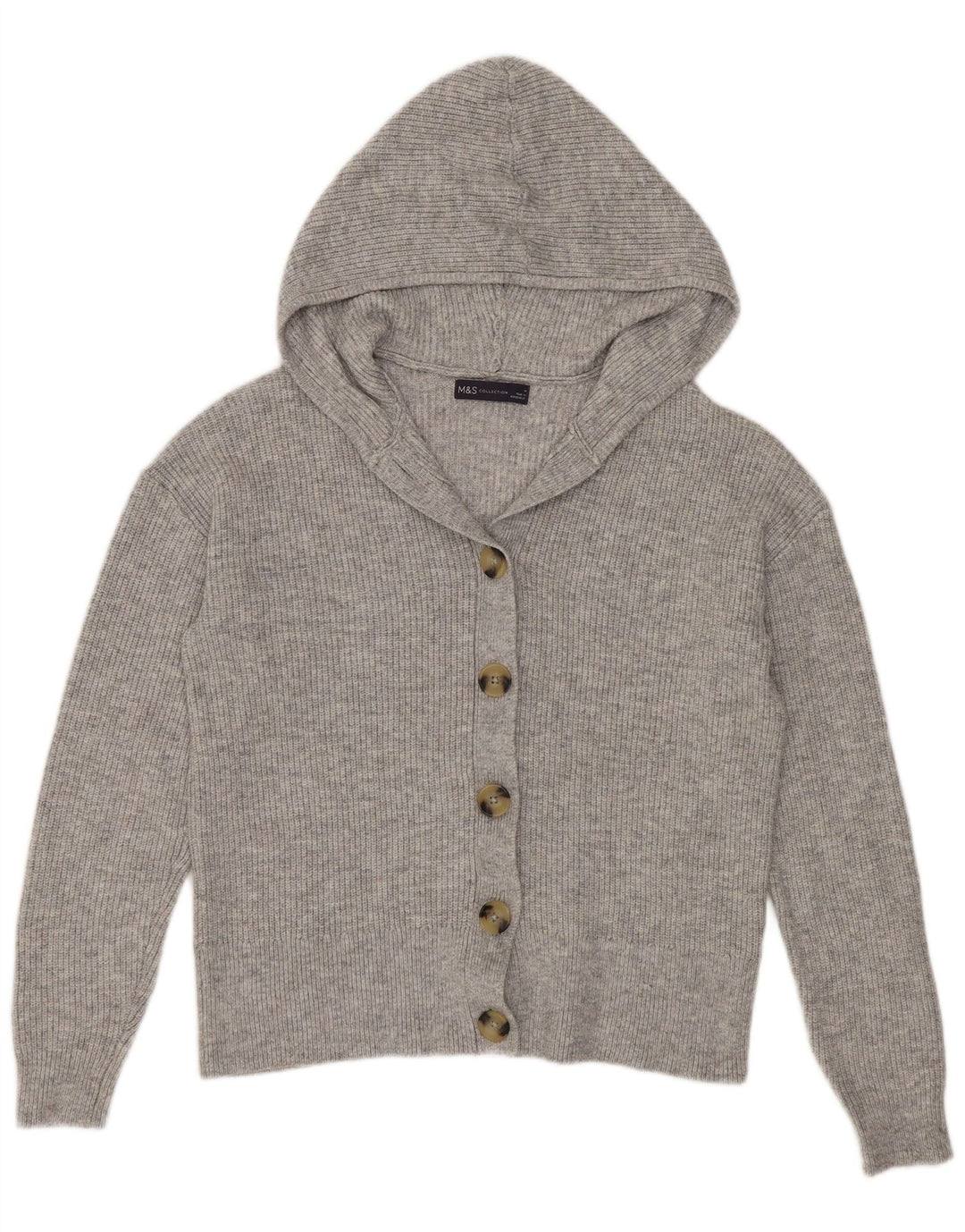 Marks & Spencer Damen-Cardigan mit Kapuze, UK 14, Mittelgrau, Polyester