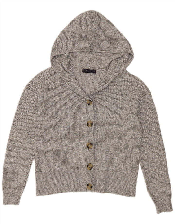 Marks & Spencer Damen-Cardigan mit Kapuze, UK 14, Mittelgrau, Polyester