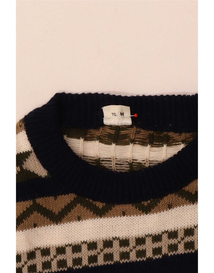 Vintage Herren-Pullover mit U-Boot-Ausschnitt, mittelgroß, mehrfarbig, geometrisch