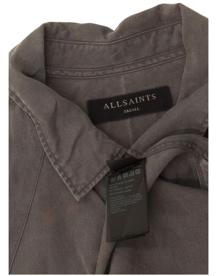 All Saints Herren-Hemd, klein, graues Lyocell