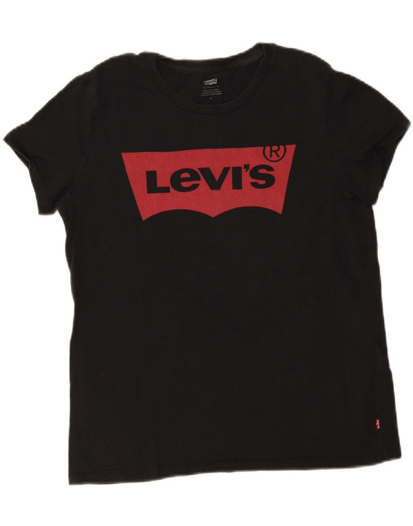 Levi's Womens Graphic T-Shirt Top UK 12 Mittelschwarze Baumwolle