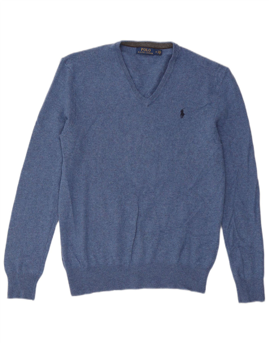 Polo Ralph Lauren Herren-Pullover mit V-Ausschnitt aus mittelblauer Wolle