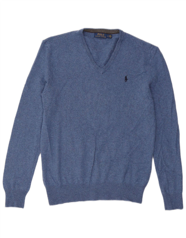 Polo Ralph Lauren Herren-Pullover mit V-Ausschnitt aus mittelblauer Wolle