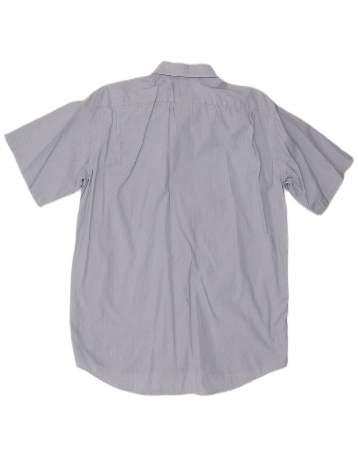 Lacoste Herren-Kurzarmhemd, Größe 39, mittelblaue Nadelstreifen-Baumwolle