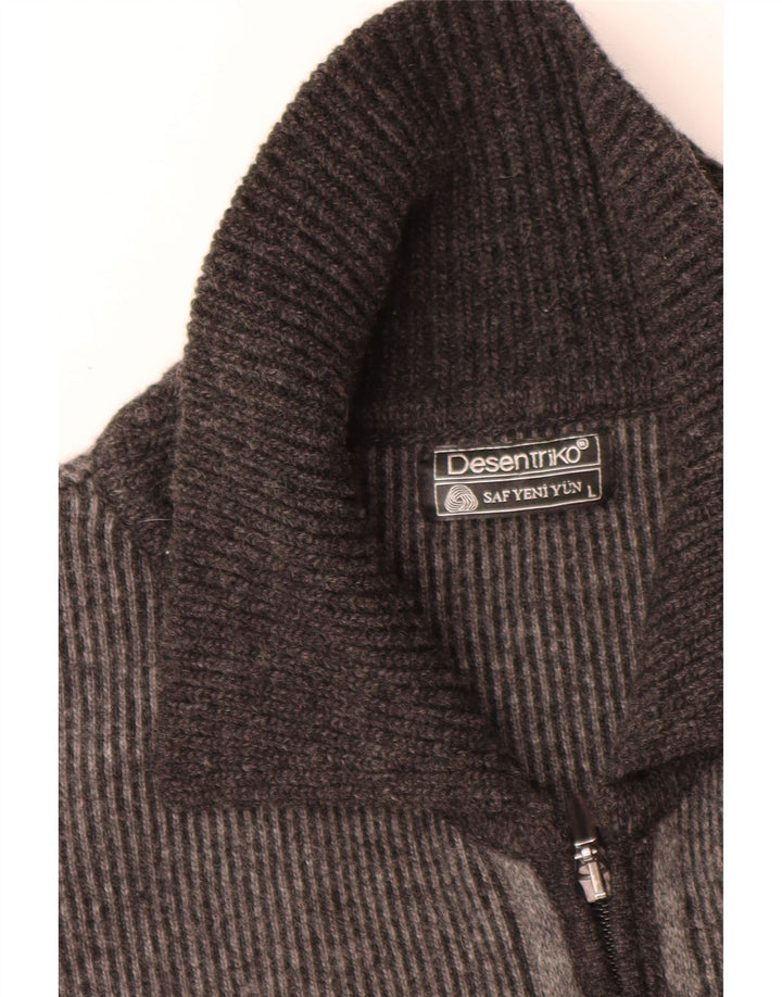 Vintage Herren-Cardigan-Pullover, groß, grau, Farbblock