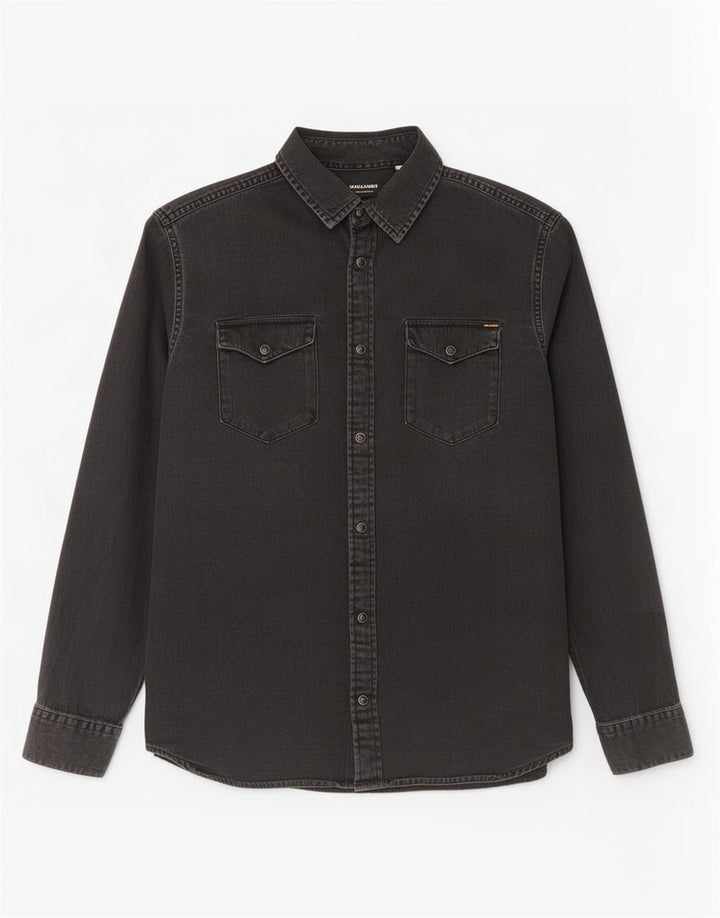 Jack & Jones Herren-Jeanshemd, groß, aus schwarzer Baumwolle