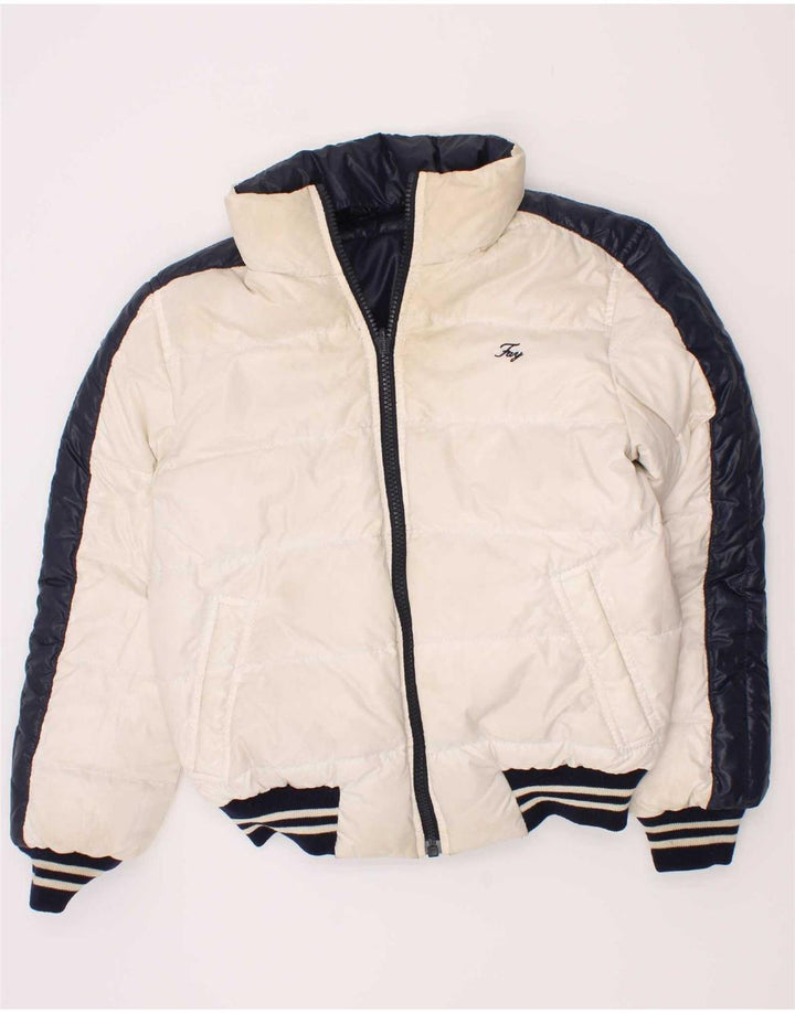 Fay Wendbare wattierte Jacke mit Kapuze für Jungen, 7–8 Jahre, Marineblau gestreift