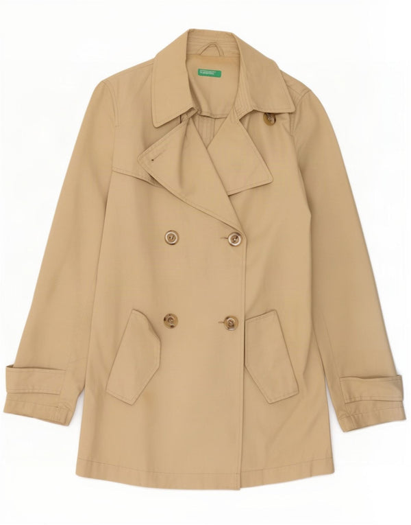Benetton Damen Kurzer Trenchcoat IT 40 Small Beige Baumwolle