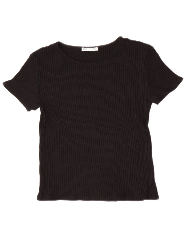 Zara Damen Crop T-Shirt Top UK 12 Medium Schwarz