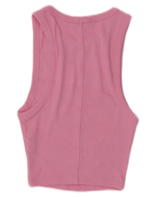 Zara Damen Crop Vest Top UK 8 Small Rosa Baumwolle
