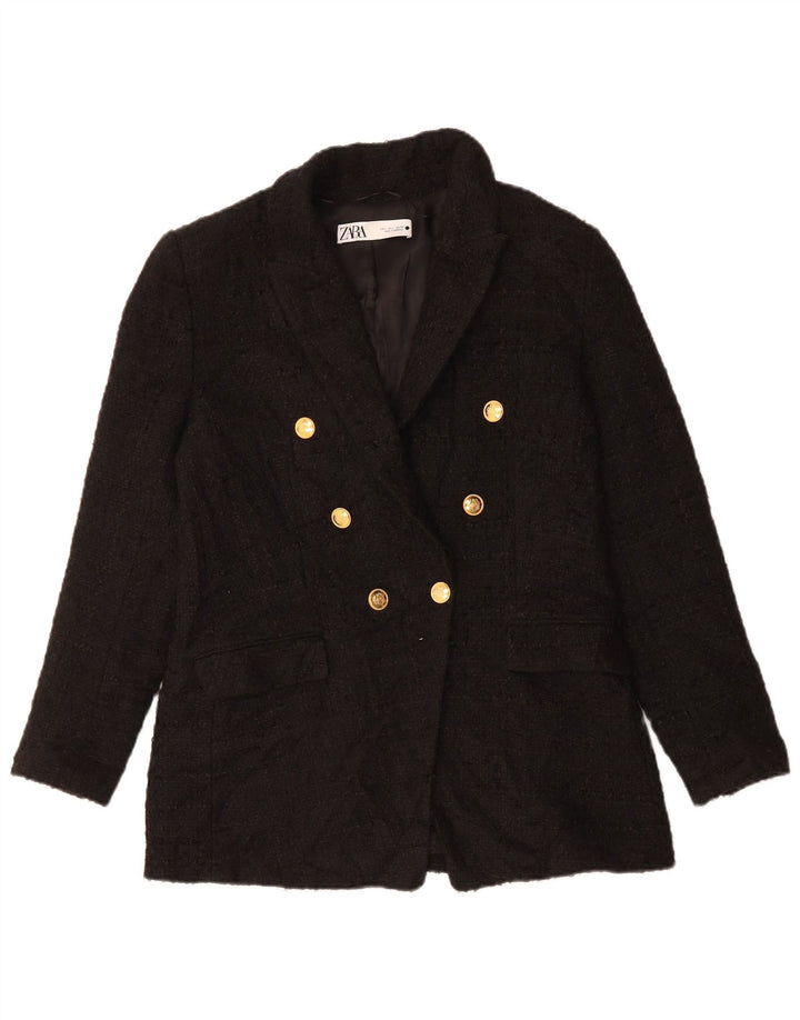 ZARA Womens Double Breasted Blazer Jacket UK 16 Large Black Polyester