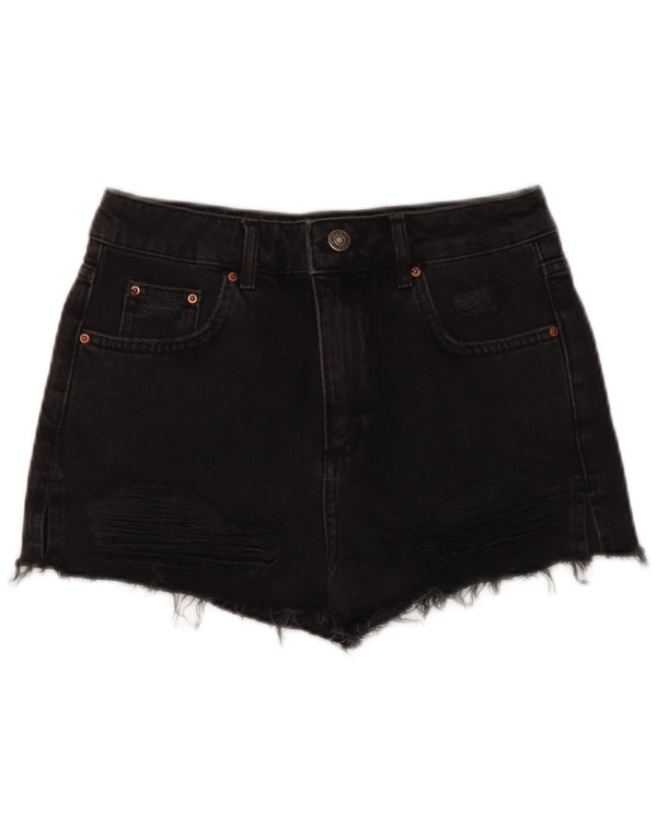 Topshop Damen Mom Denim-Shorts mit hoher Taille, UK 8, Größe S, W25, Schwarz, Baumwolle
