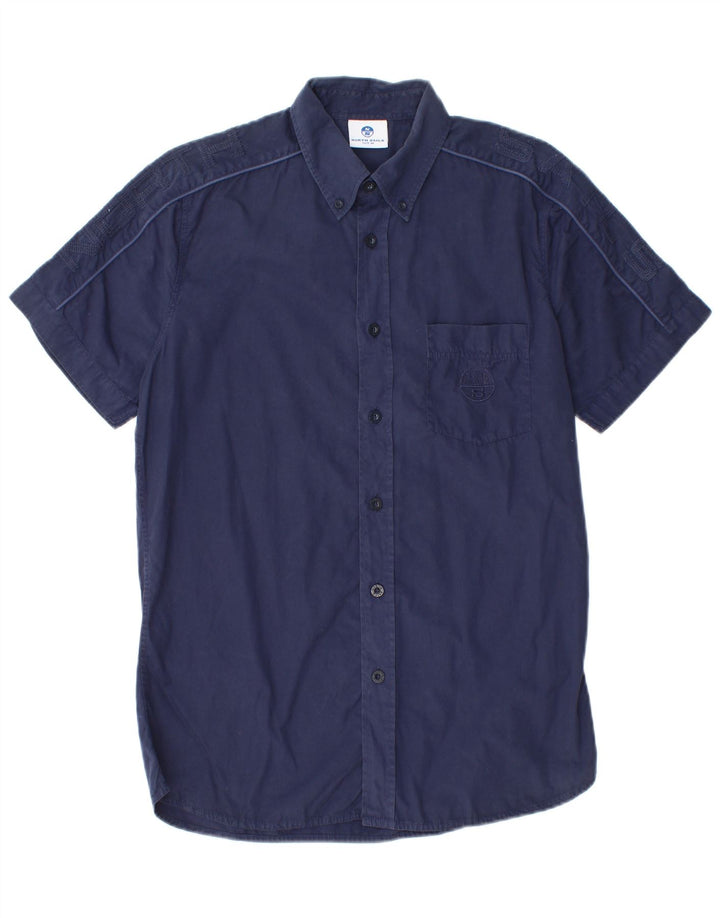 North Sails Herren-Kurzarmhemd aus mittlerer marineblauer Baumwolle