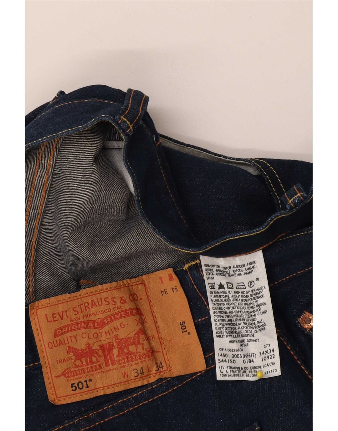 Levi's Herren 501 Straight Jeans W34 L34 Marineblaue Baumwolle