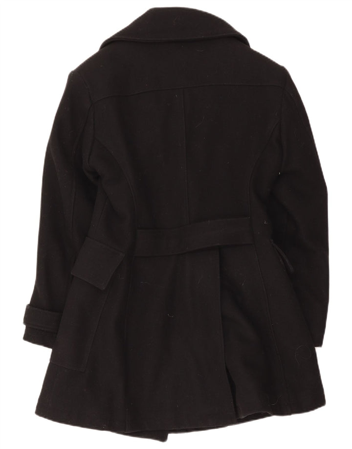 Bomb Boogie Damen Zweireihiger Mantel UK 10 Small Schwarze Wolle