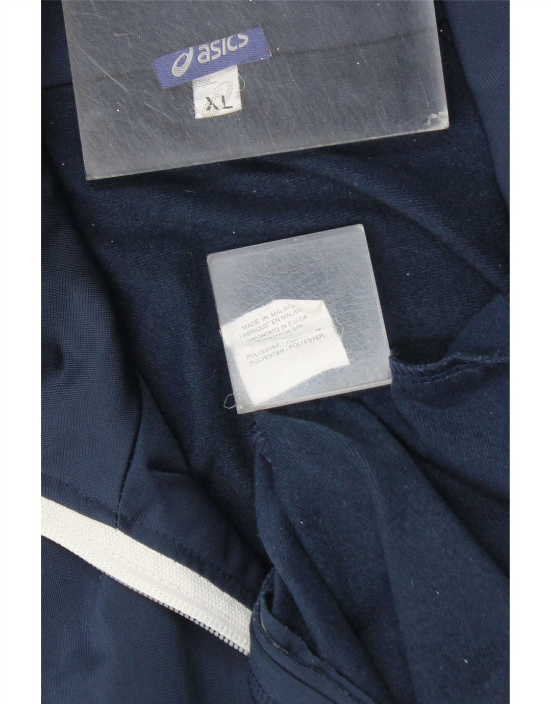 Asics Herren-Trainingsanzug-Top-Jacke XL, marineblau, gestreift, Polyester