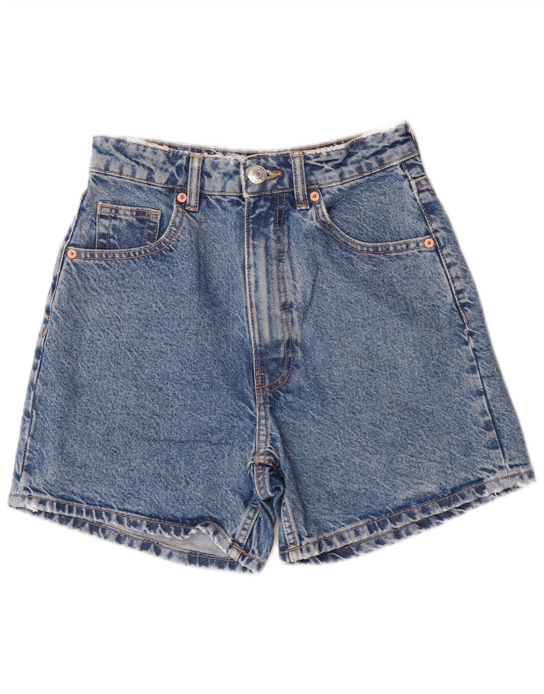 Zara Damen Jeansshorts mit hoher Taille, EU 34, 2XS, W24, Blau, Baumwolle, klassisch