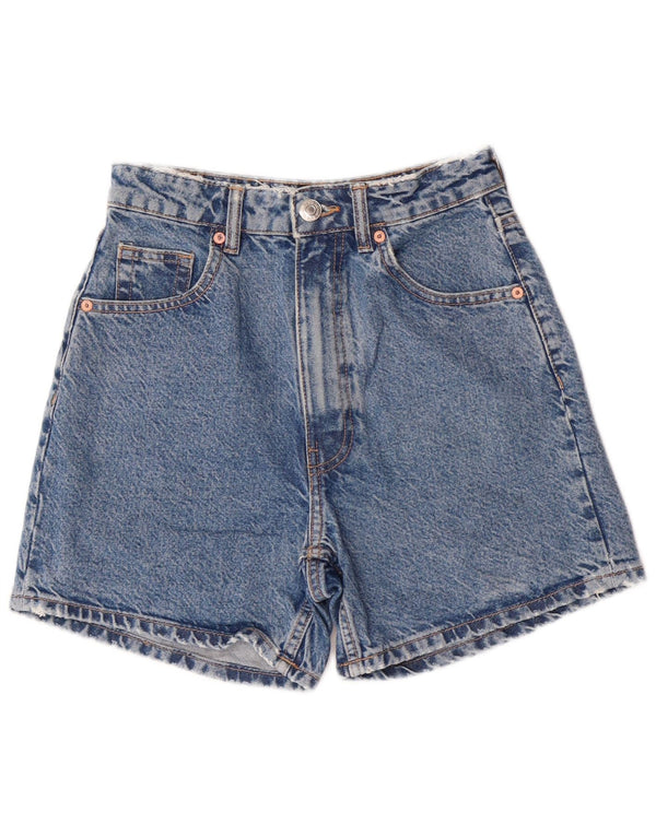 Zara Damen Jeansshorts mit hoher Taille, EU 34, 2XS, W24, Blau, Baumwolle, klassisch
