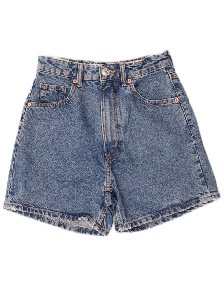 Zara Damen Jeansshorts mit hoher Taille, EU 34, 2XS, W24, Blau, Baumwolle, klassisch
