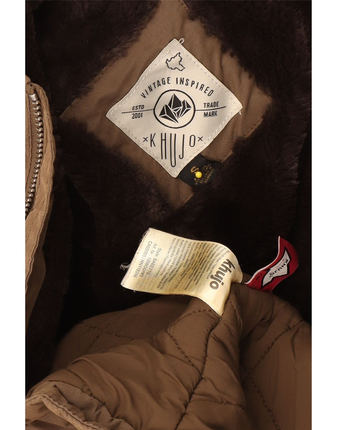 KHUJO Herren-Parka mit Kapuze, UK 36, Größe S, braun, Polyester