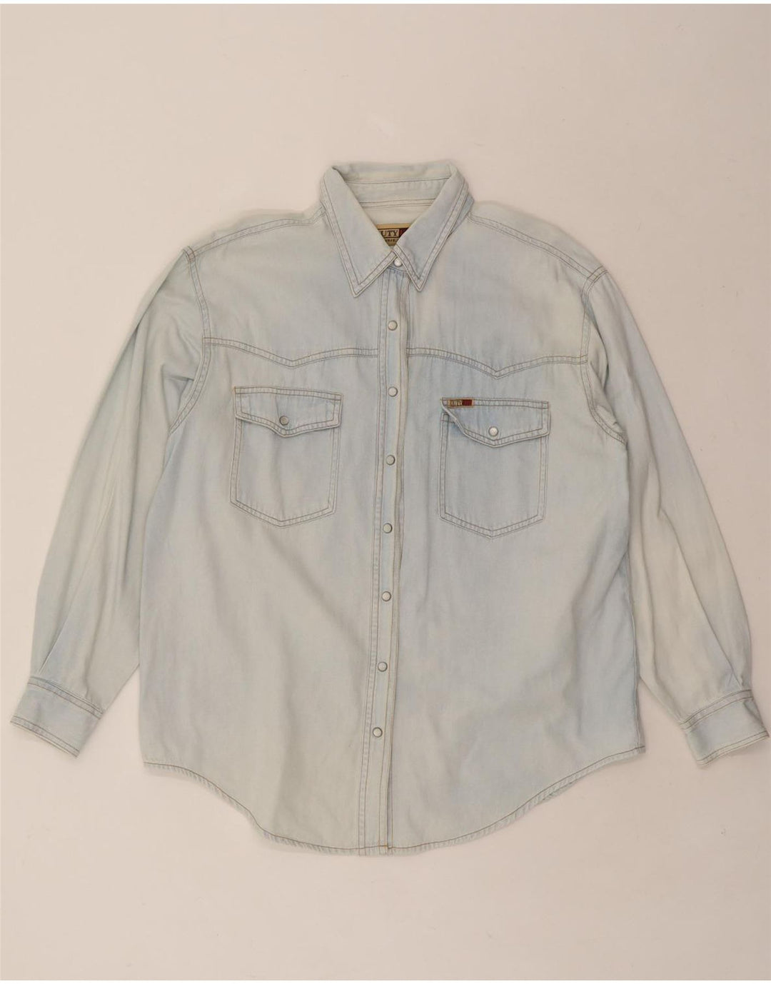 DUTY FREE Womens Denim Shirt EU 42/44 Large Blue Cotton Vintage Duty Free and Second-Hand Duty Free from Messina Hembry 