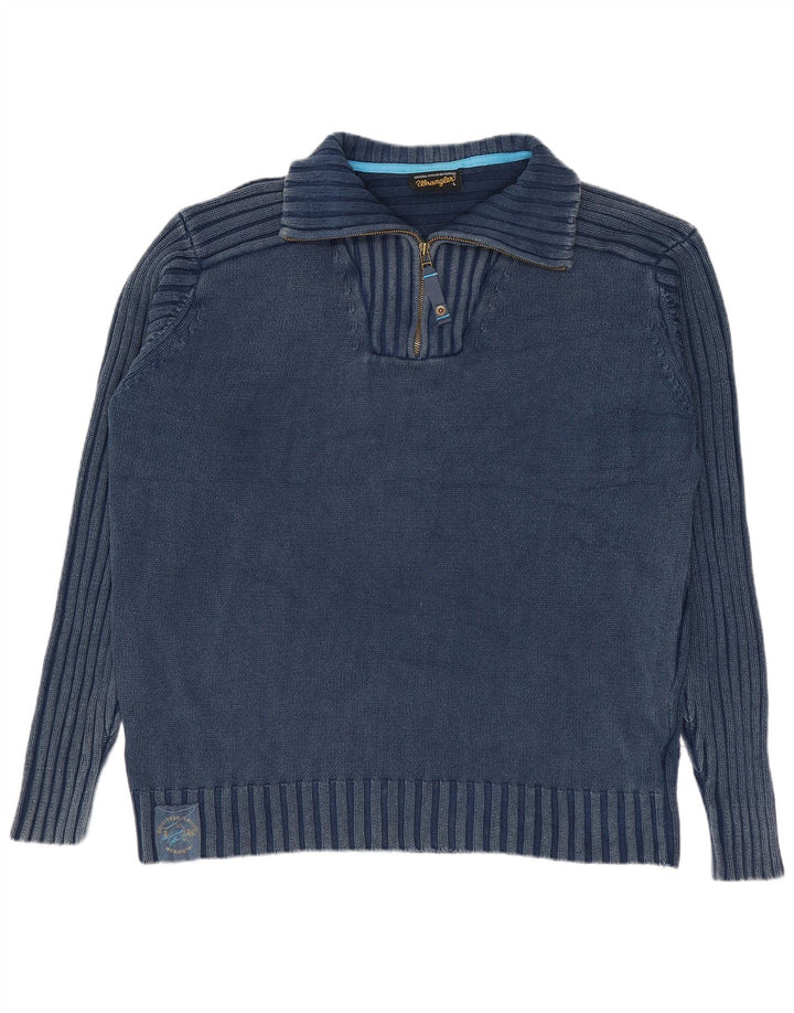 Wrangler Herren-Pullover mit Reißverschluss am Hals, groß, marineblaue Baumwolle