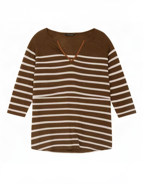 Massimo Dutti Damen Top 3/4 Ärmel UK 16 Large Khaki gestreift