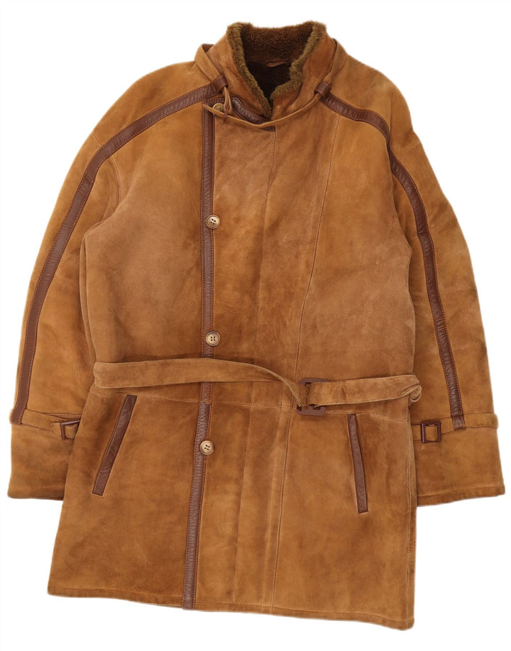 Vintage Herren Shearling Overcoat UK 36 Klein Braun
