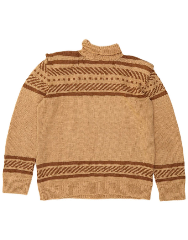 VINTAGE Damen Rollkragenpullover Pullover UK 16 Groß Beige gestreift