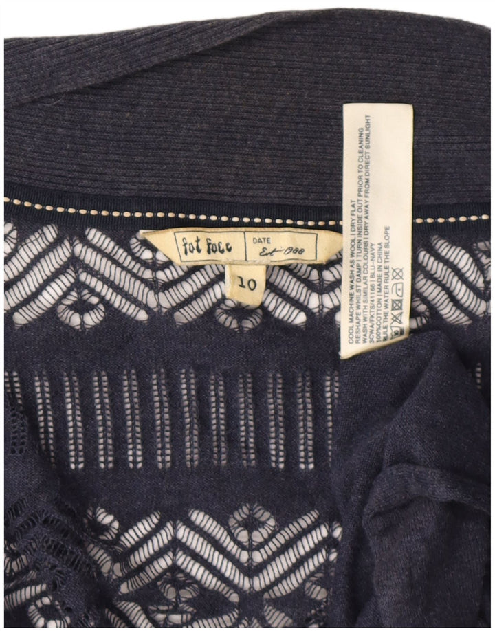 Fat Face Damen Asymmetrischer Cardigan-Pullover UK 10 Small Marineblau Baumwolle