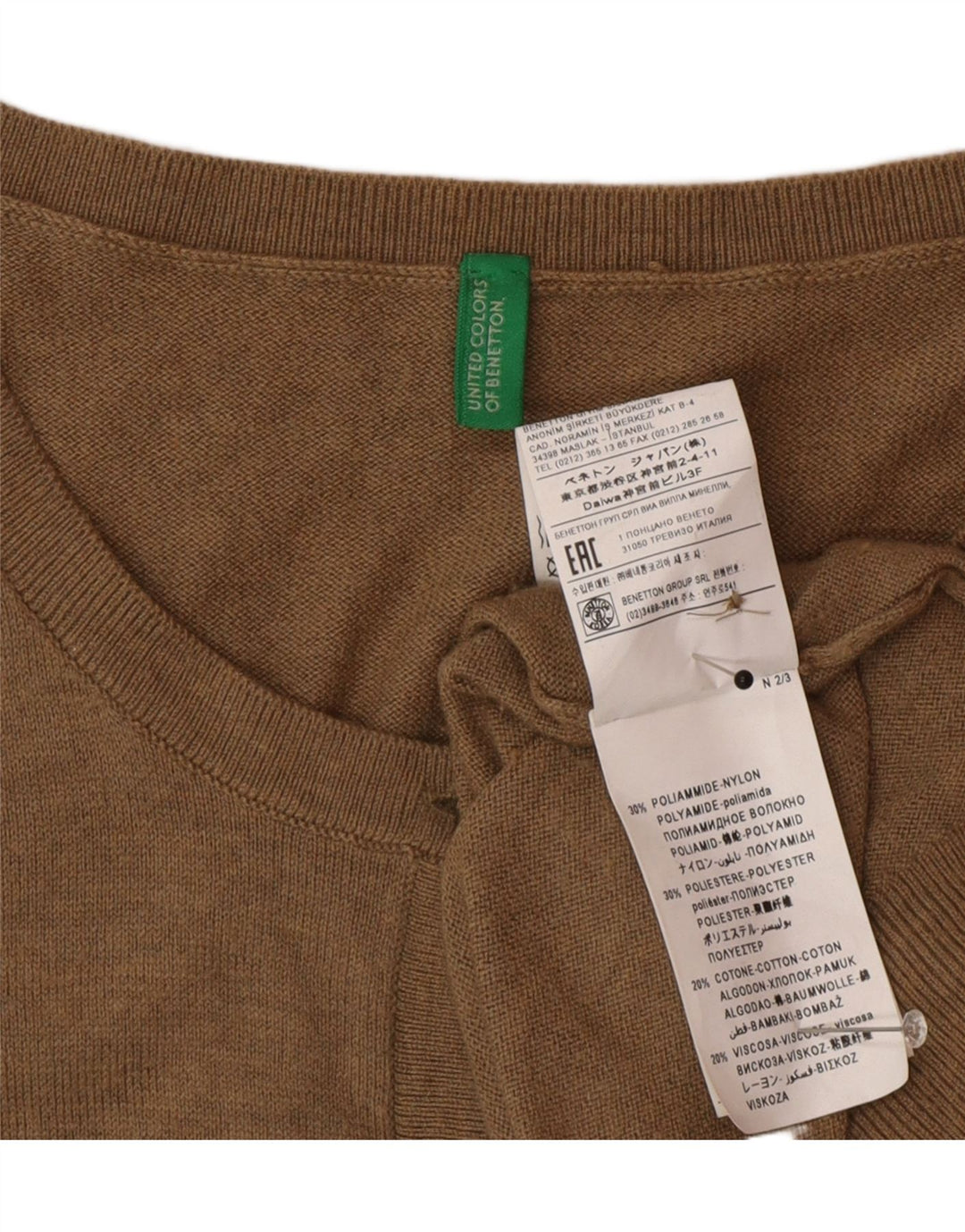 Benetton Damen-Cardigan-Pullover UK 12 Mittelbraunes Polyamid