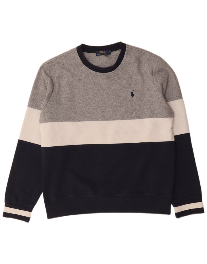 Polo Ralph Lauren Herren-Sweatshirt-Pullover, großes graues Colourblock-Polyester