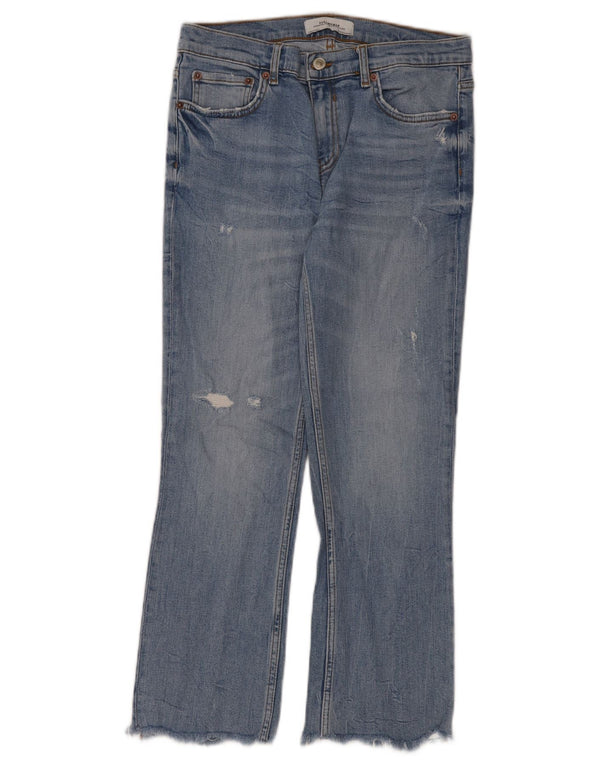 Zara Womens Distressed Straight Jeans EU 38 Small W28 L26 Blue Cotton