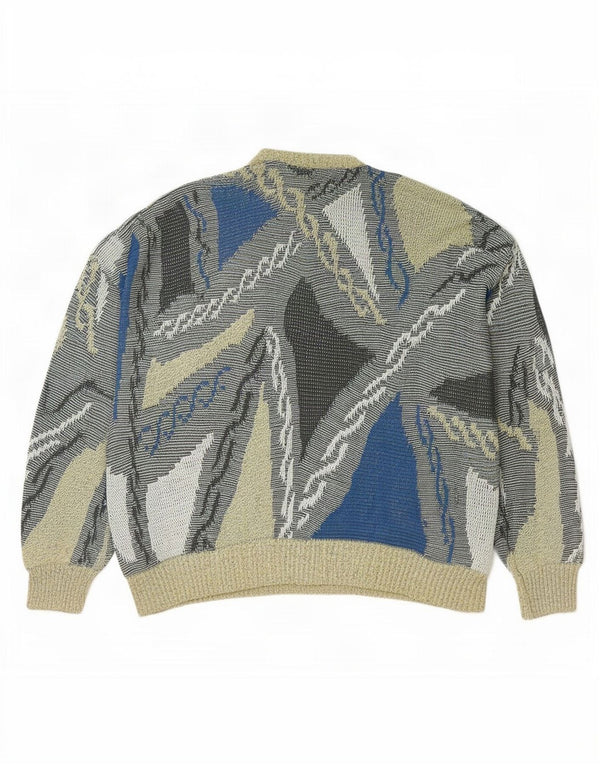 Vintage Herren Pullover mit abstraktem Muster und Rundhalsausschnitt, groß, mehrfarbig