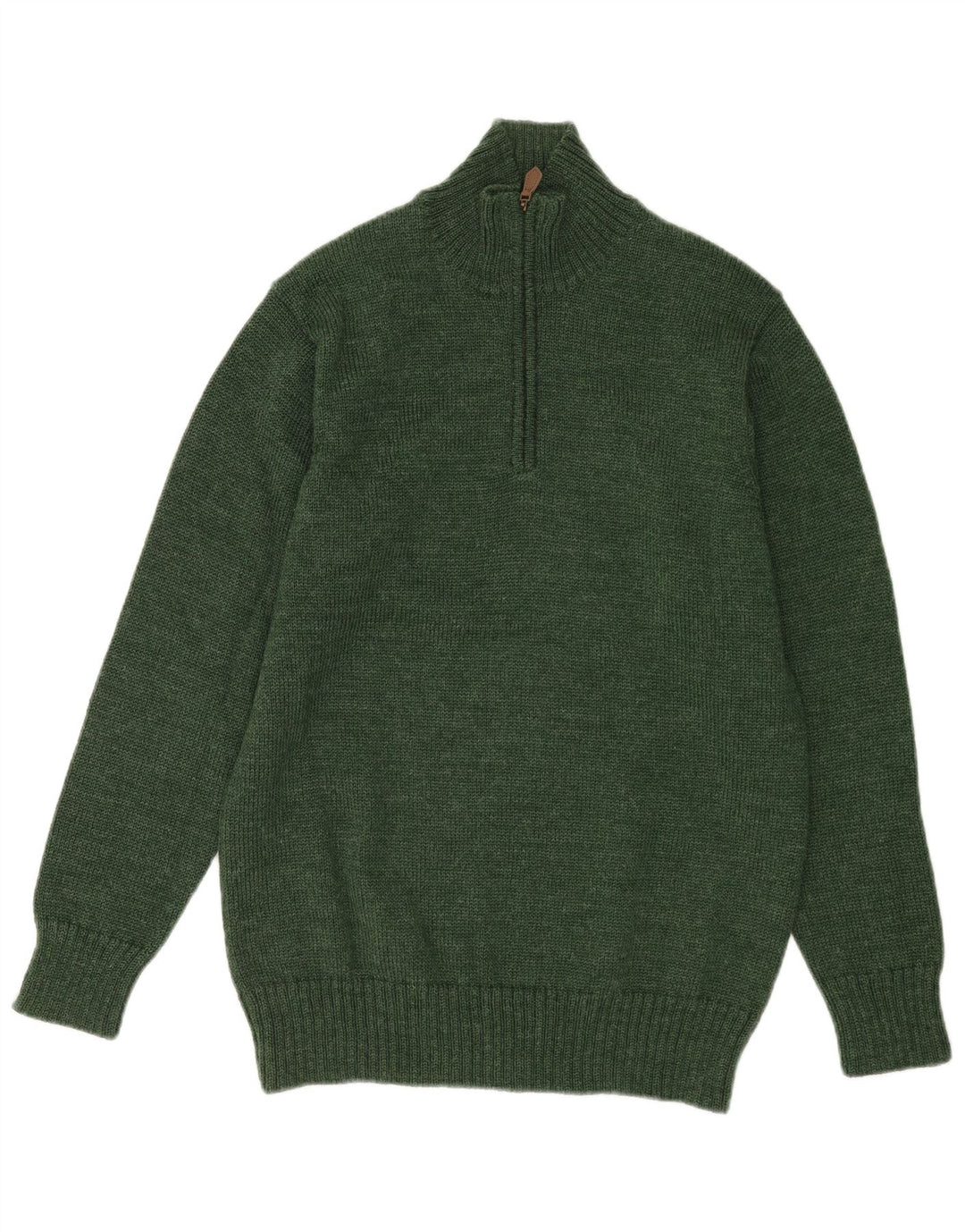 WoolOvers Herren-Pullover mit Reißverschluss am Hals, mittelgrüne Wolle