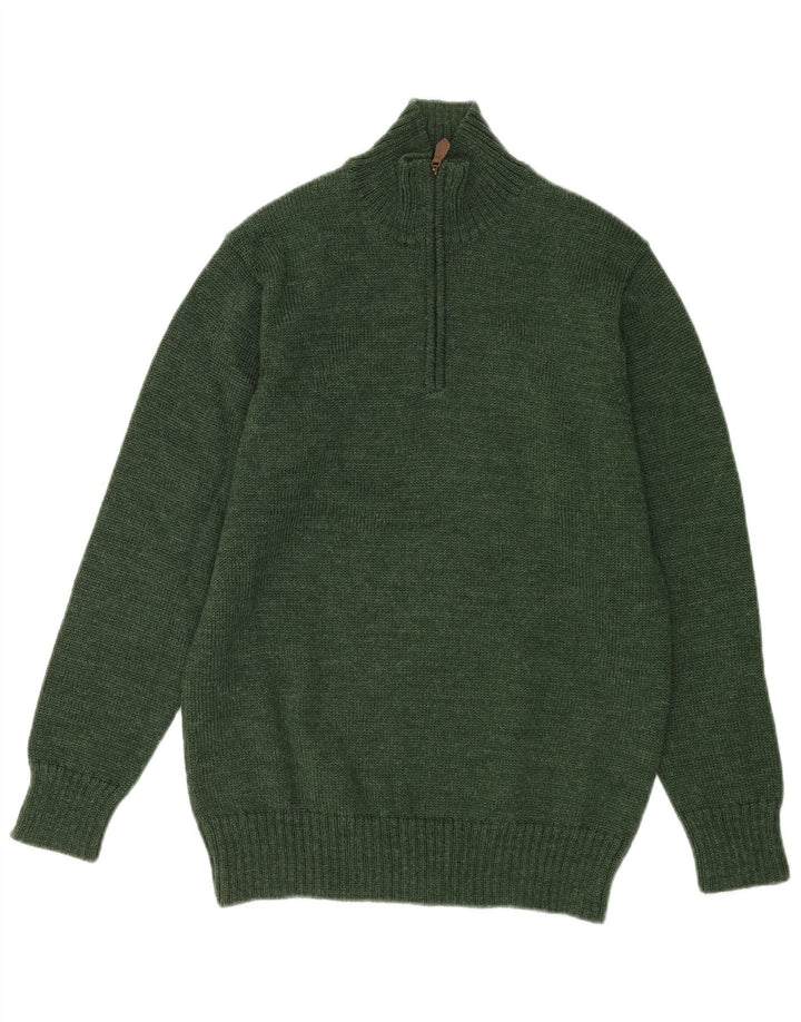 WoolOvers Herren-Pullover mit Reißverschluss am Hals, mittelgrüne Wolle