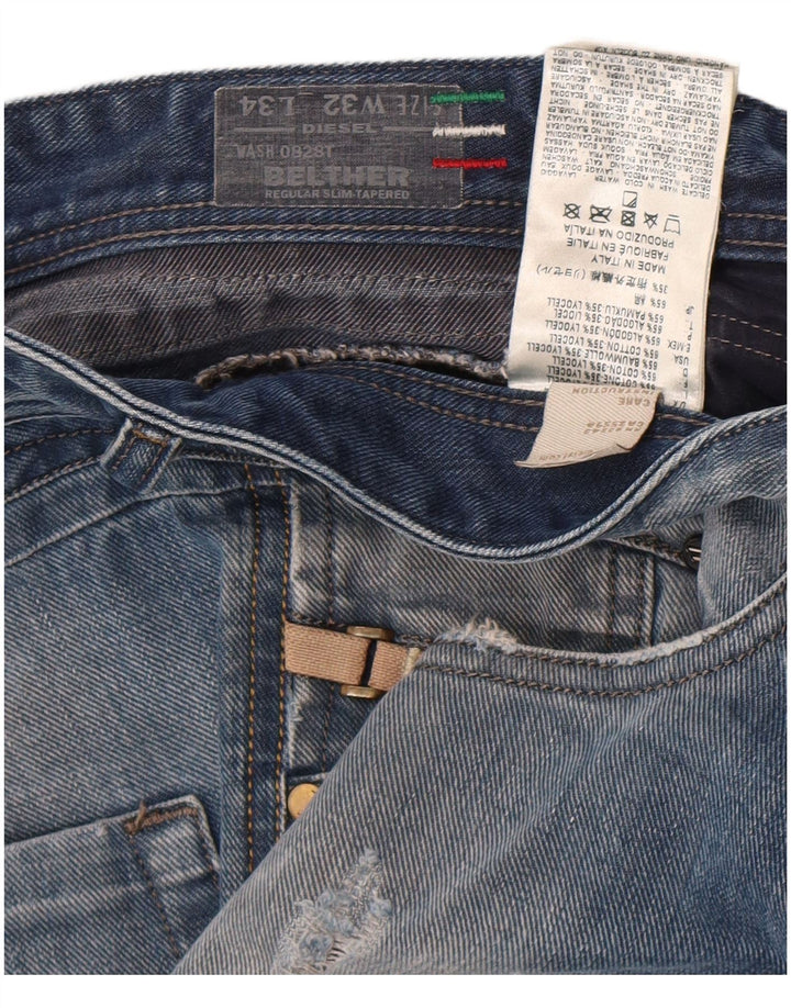 Diesel Herren Belther Distressed Straight Jeans W32 L34 Blaue Baumwolle