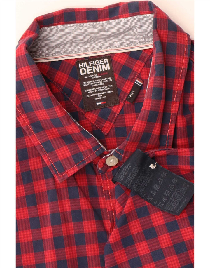 Tommy Hilfiger Herrenhemd, groß, rot kariert, Baumwolle