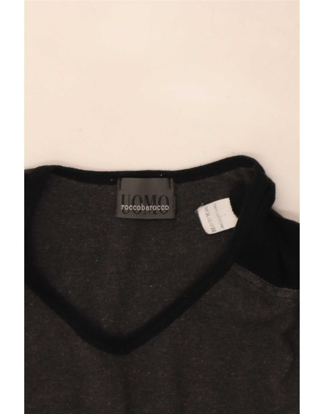 Roccobarocco Herren-T-Shirt-Oberteil, groß, graue Farbblock-Baumwolle
