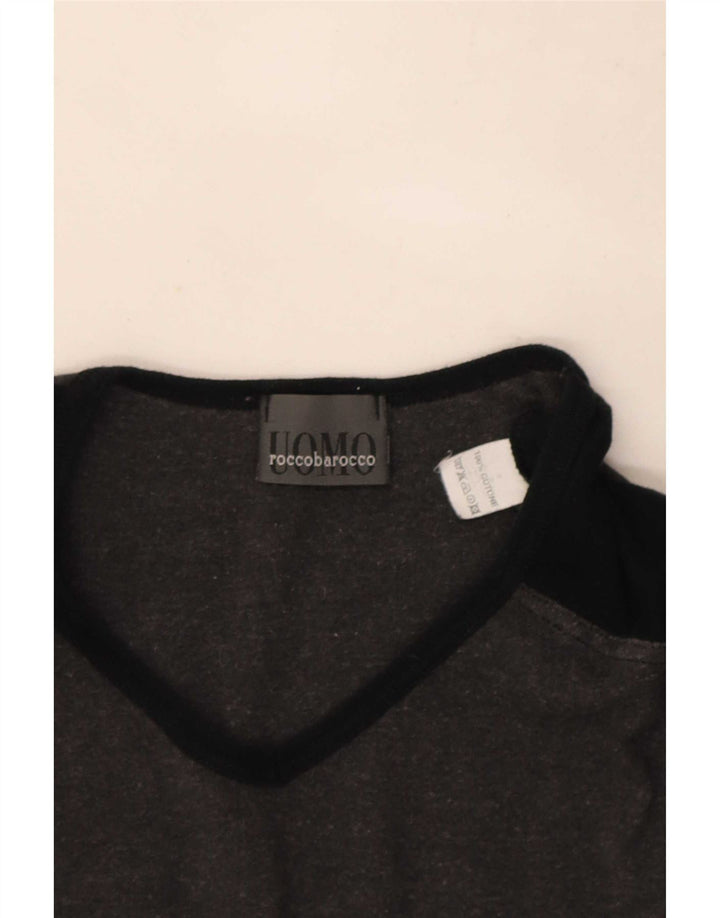 Roccobarocco Herren-T-Shirt-Oberteil, groß, graue Farbblock-Baumwolle
