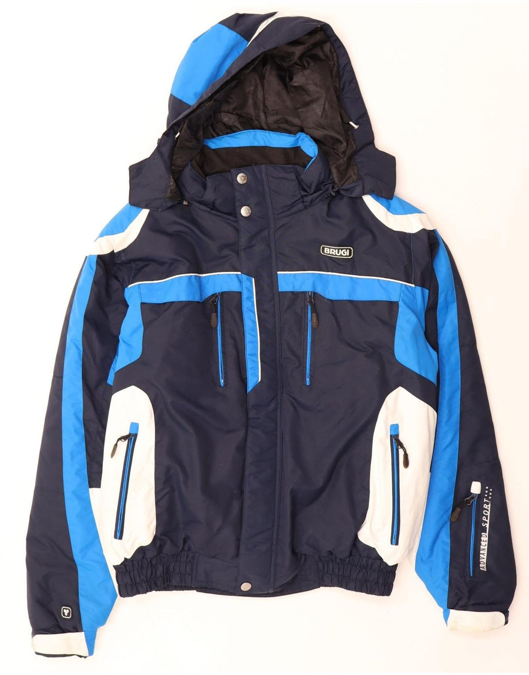 Brugi Herren-Skijacke mit Kapuze, groß, blaues Colourblock-Polyamid