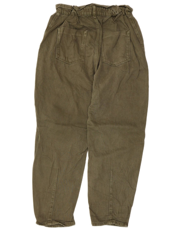Zara Womens High Waist Crop Tapered Jeans EU 38 Small W28 L25 Khaki Cotton