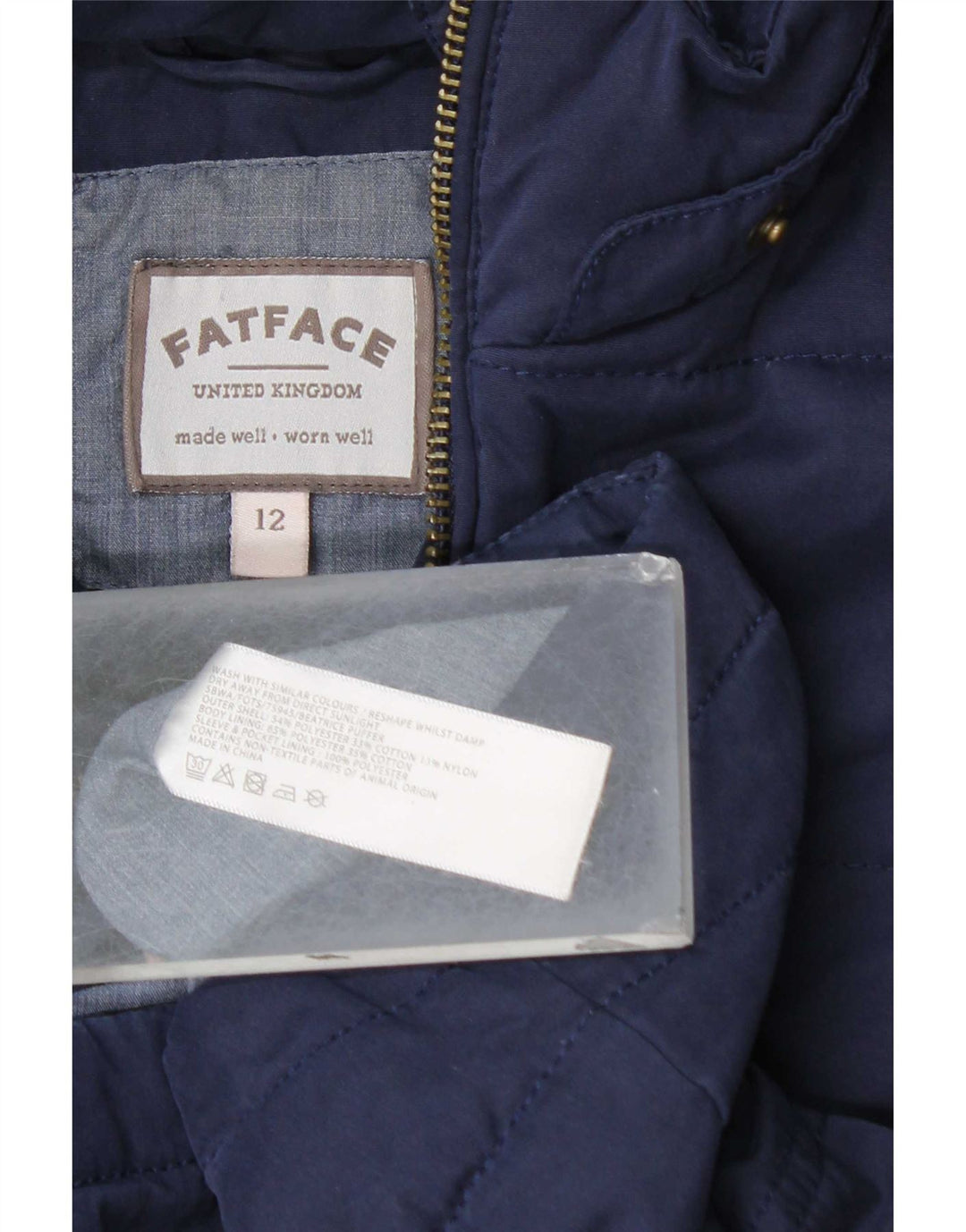 Fat Face Wattierte Damenjacke mit Kapuze, UK 12, Mittelmarineblau, Polyester