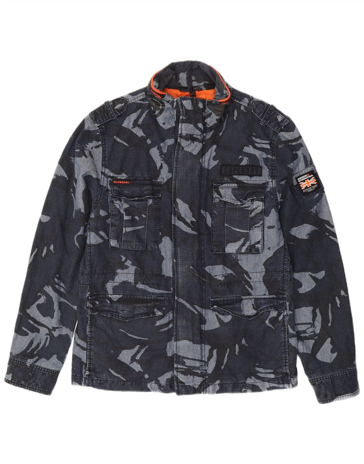 SUPERDRY Herren-Militärjacke, UK 40, große marineblaue Camouflage-Baumwolle