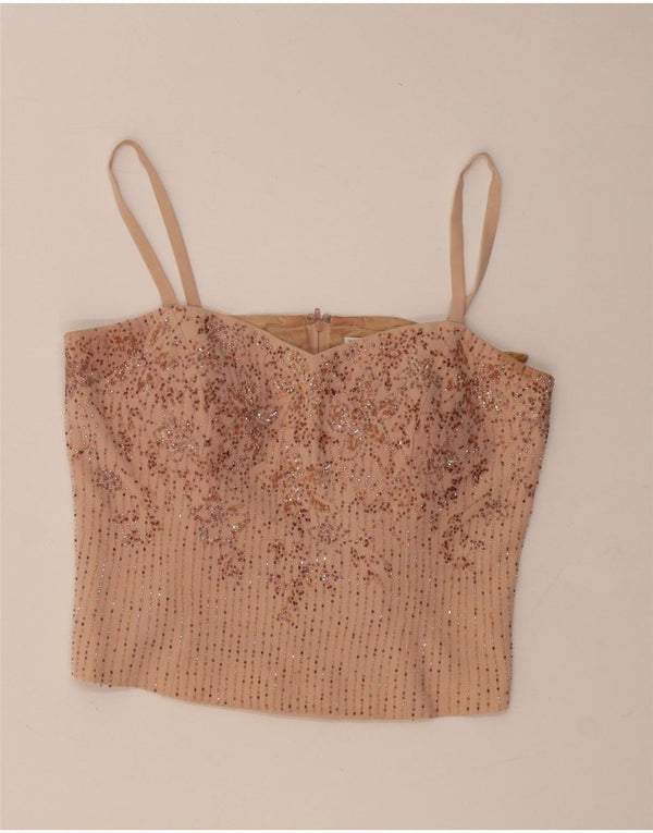 Musani Couture Damen Crop Cami Top UK 16 Large Beige Floral Triacetate