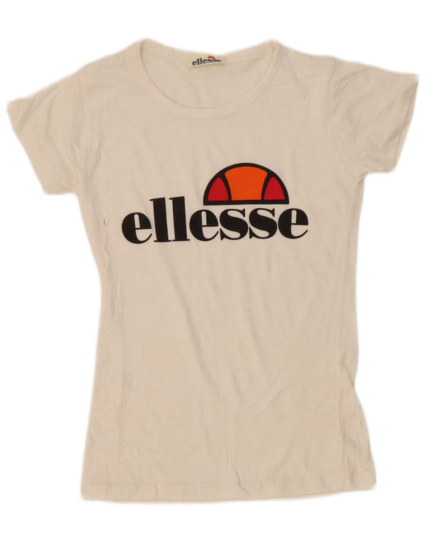 Ellesse Womens Graphic T-Shirt Top UK 12 Medium Off White